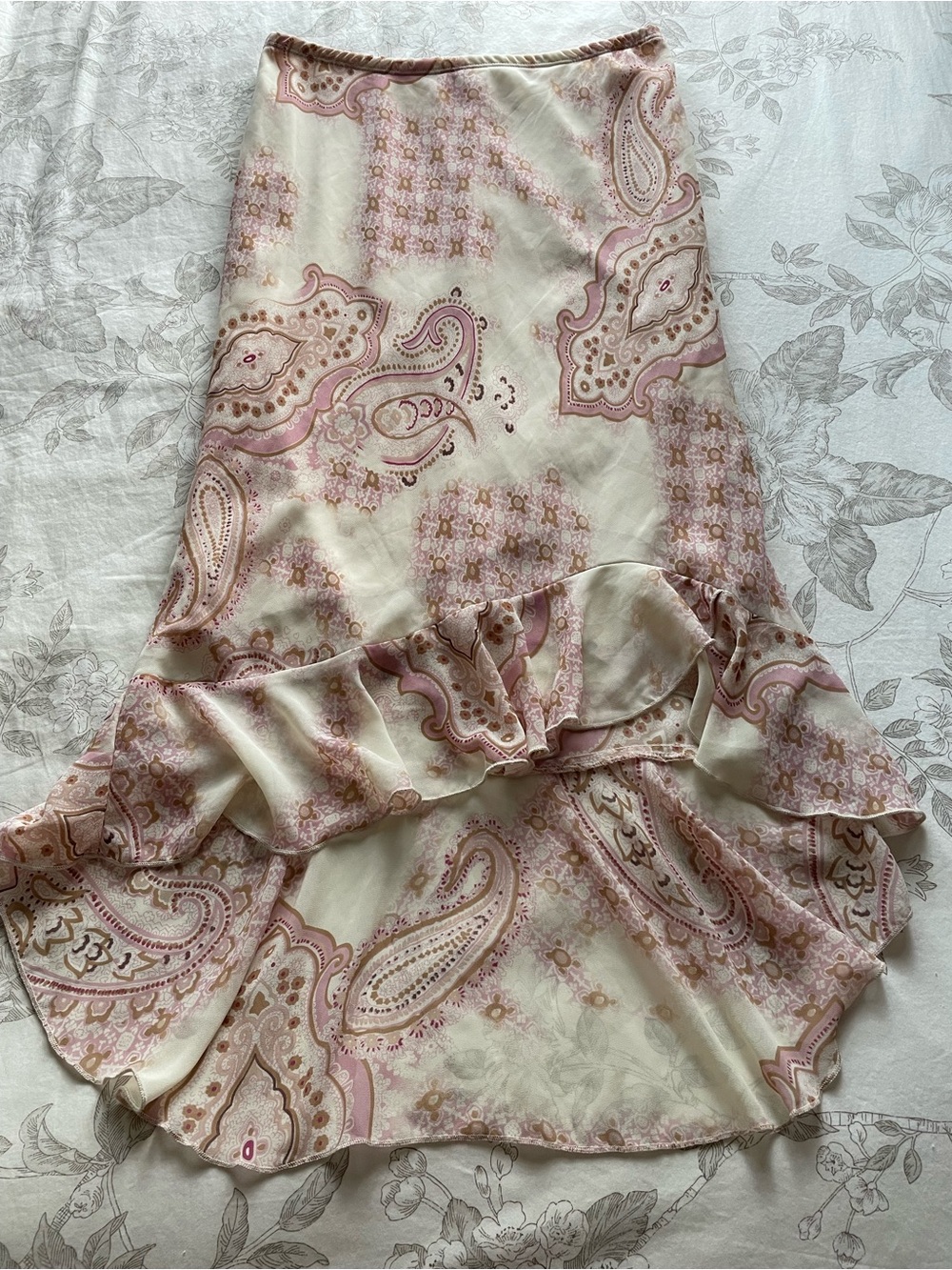 Y2K Cream Pink Asymmetric Chiffon Pull On Midi Skirt Small Fairycore Ethereal - Picture 1 of 6
